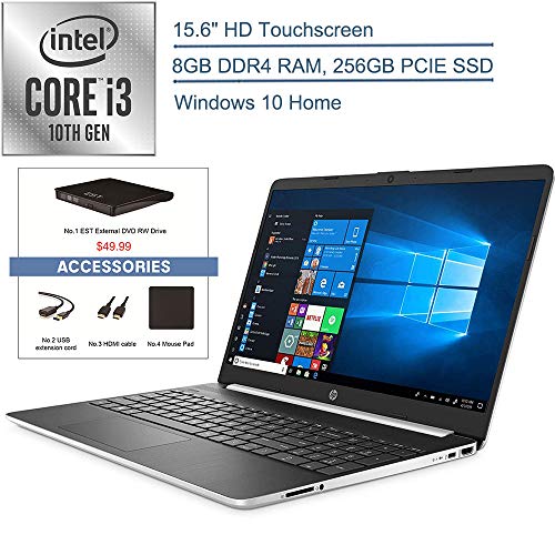 2020 HP 15.6″ Touchscreen Laptop Computer/ 10th Gen Intel Core i3 1005G1 Up to 3.4GHz (Beat i5-7200u)/ 8GB DDR4 RAM/ 256GB PCIe SSD/ 802.11ac WiFi/ HDMI/ Windows 10 + EST External DVD+ Accessories