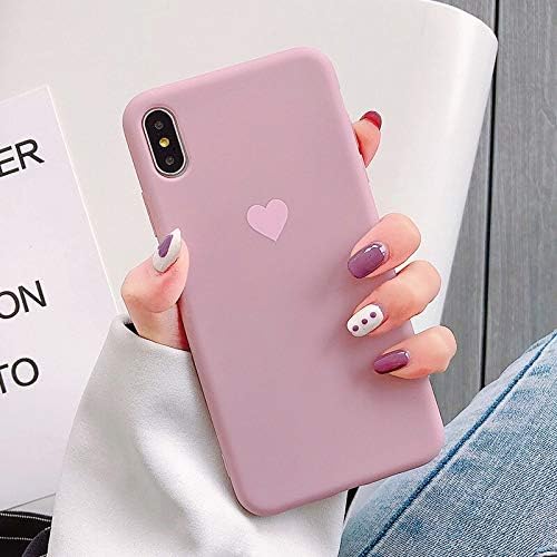 Ninetee Soft TPU Phone Cases for iPhone X Xs Max XR XS Love Heart Case for iPhone 7 8 7plus 8plus Cute Candy Color Back Cover Coque (Rose, for iPhone 7 8)