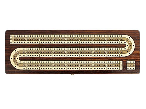 House of Cribbage - Continuous Cribbage Board / Box Inlaid in Rosewood / Maple 12" - 3 Tracks - Sliding Lid Drawer