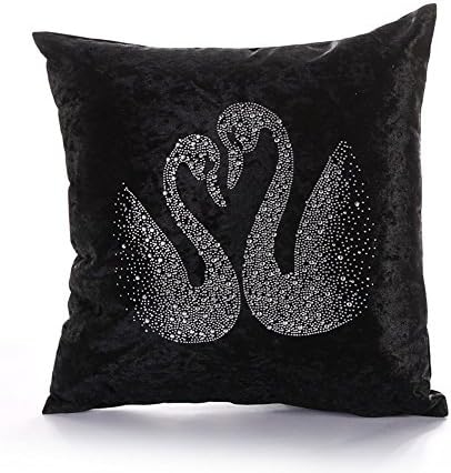 Elimit Throw Pillow Solid Cushion Covers for Sofa for Bed for Office for Carelegance Velvet Pretty Swan Bling Rhinestone Super Soft Decorative 18" x 18" (TER Black)