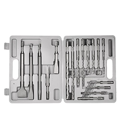 Click Here to See More Images KKmoon 17pcs 2 Pits 2 Slots Rotary Hammer Impact Drill Chisel Set Point Flat Chisels SDS Drill Bits