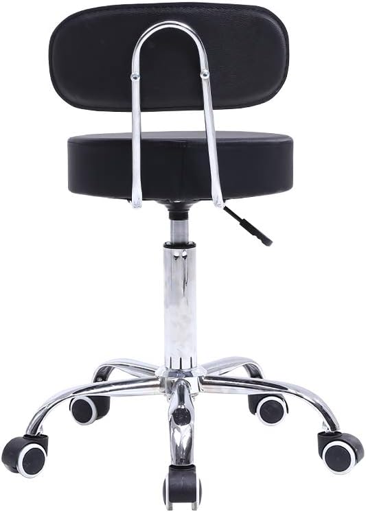 KKTONER PU Leather Rolling Stool with Mid Back Height Adjustable Office Computer Home Drafting Swivel Task Chair with Wheels (Black) - Image 5