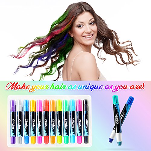 image for Hair Chalk Pens, Ohuhu 12 Colors Temporary Hair Chalks Salon, Non-Toxi