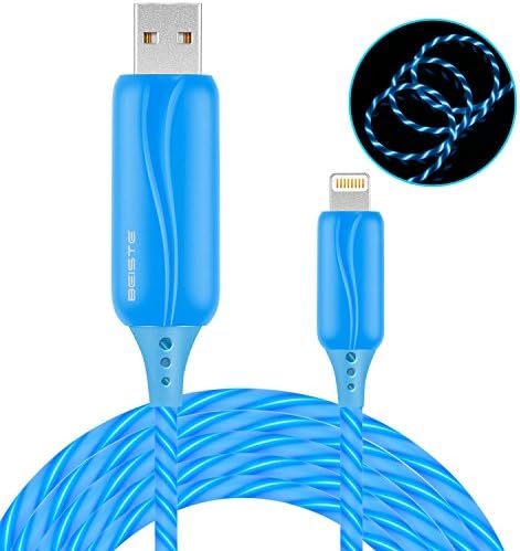 BEISTE USB Cable Fast Charging Cable with 360 Degree Visible Flowing LED Compatible for iPhone X / 8/8 Plus / 7/7 Plus / 6s / 6 Plus / 5S [ 3ft ] - Blue