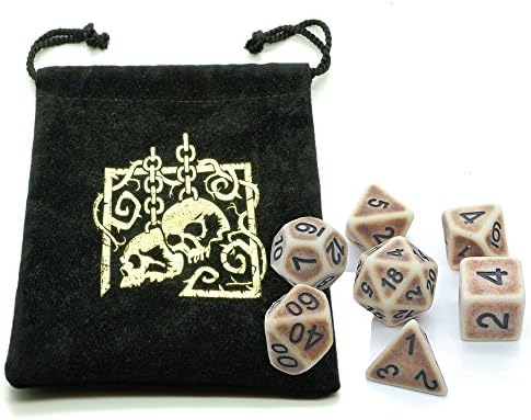 Skully Dice Bag WITH dice set: (Ancient Bone)