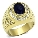 Men's Yellow Gold Tone IP Stainless Steel Dark Blue Cabochon Ring