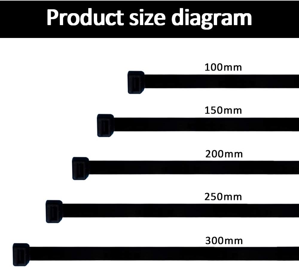 YOFASEN Black Cable Ties 300mm - Nylon Self Locking Cable Zip Ties - Premium Cable Straps 100pcs, Black(100pcs) - Image 3