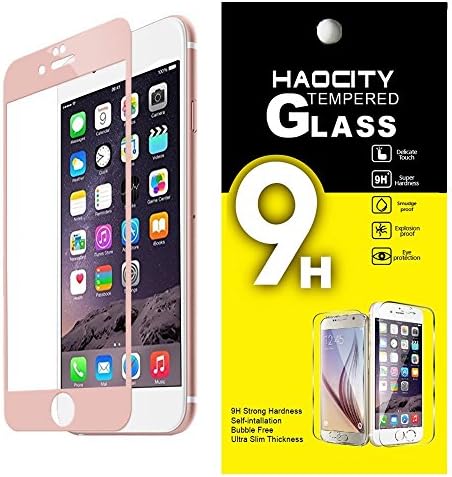 HAOCITY Tempered Glass Screen Protector Carbon Fiber Frame Guard Anti Shatter 0.2mm Ultra Thin 9H Hardness HD Full Cover for Apple iPhone 6S Plus / 6 Plus (5.5 Inch) - Rose Gold