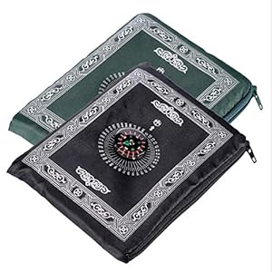 Huai1988 Moslim gebedstapijt, 2 stuks, draagbaar, licht, islamitisch reisgebedskleed met kompas, draagbare islamitische…