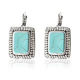 Tagoo Women's Silver Alloy Rhinestone Square Turquoise Earrings