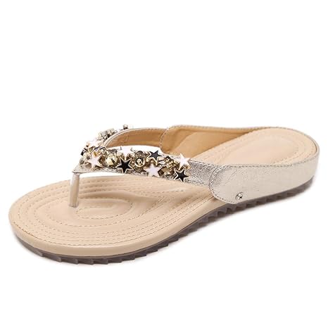 AWSAYS 2019 Damen Sandalen BöHmische Perlen Weiche Hausschuhe