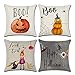 Dreampark Halloween Pillow Covers 18x18, Halloween Decoration Square Cotton Linen Burlap Decorative Throw Pillowslip Cushion Covers with Pumpkin Little Witch Decor Set of 4