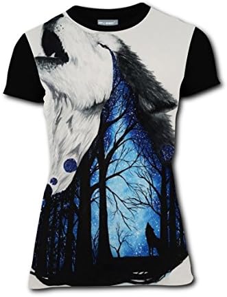 Wolf Dream Women Fashion Print Leisure Circle Collar T-shirt Top L