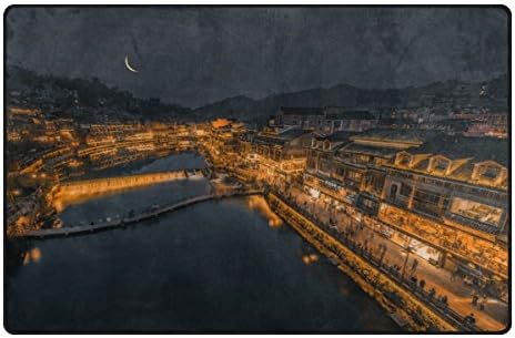 Doormat Front Door Mats Outdoor Inside Mats Personalized Welcome Mats with Fenghuang Ancient City Night View for Chair Mat and Decorative Floor Mat for Office and Home (31 x 20 in &amp; 60 x 39 in)