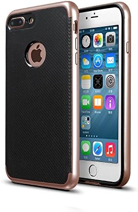 iPhone 7 Plus Case, MINIMALISM 2 in 1 Ultra Thin and Slim TPU Shockproof Protective Case Coated Carbon Fiber Finish Surface with PC Hard Frame for Apple iPhone 7 (5.5'')(2016) -- Rose gold