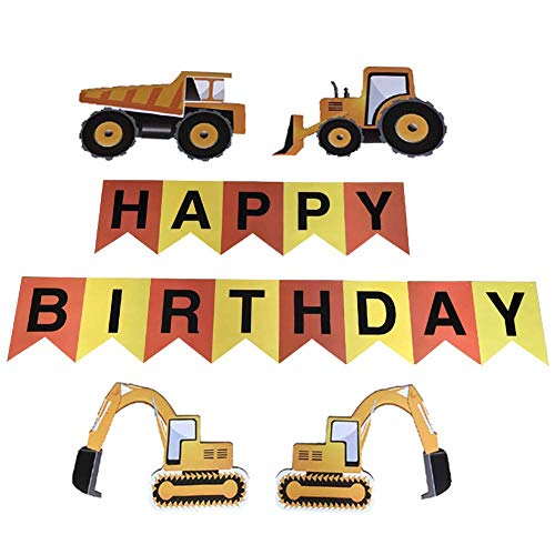 Fankutoys Construction Vehicle Happy Birthday Banner Pennant