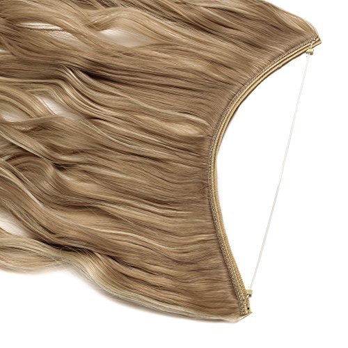 S-noilite Best Synthetic Hair Extensions Curly Full Head Invisible Wire Secret String No Clips in Hair Extensions Secret Fish Line Hairpieces for Women and Girls(20", Sandy Blonde & Bleach Blonde) - Thumbnail 4
