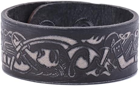 Dragon Symbol Primitive Figure Celtic Kont Talisman for Protection Leather Bracelet