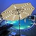 Yescom 9' Beige Outdoor Patio Garden Deck Aluminium Umbrella w/ 32 Solar Powered LED Crank Tilt UV30