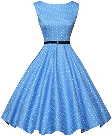 Kaured Retro Wave Point Waist Thin Big Swing Dress,Photo Color,L