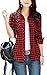 FShop365 Women Long Sleeve Roll up Sleeve Casual Plaid Button-up Flannel Boyfriend Shirts