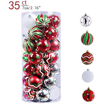 Valery Madelyn 35ct 70mm Classic Collection Splendor Red Green White Shatterproof Christmas Ball Ornaments Decoration,Themed with Tree Skirt(Not Included)