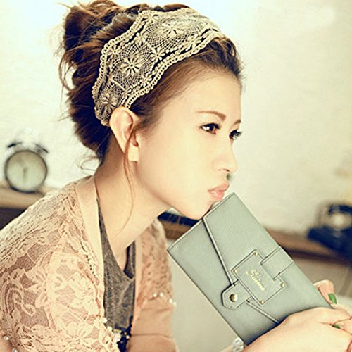 Sunward Fahion Lace Flowers Embroidered Wide Hairband Headdress (A)