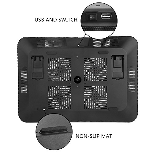 AICHESON Laptop Cooler, 4 Quiet Laptop Cooling Fan 2 USB Ports Lap Desk Air Cooling Pad with LED Light Notebook Cooler Stand for Hp Dell Lenovo Sony Alienware Asus Acer Toshaba 10"-15.6" PC