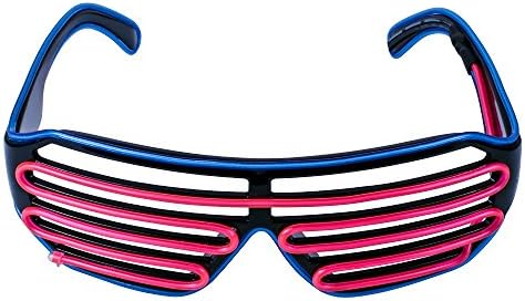 Fronnor Flashing Shutter Glasses 3 Mode LED Luminous EL Glasses for Xmas Halloween Birthdays Party Decoration Supplies(Dark Blue Frame+Pink)