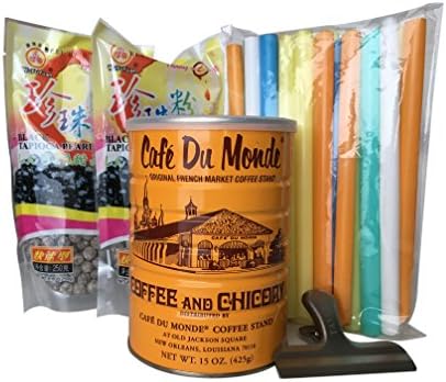 Cafe du Monde Boba Kit for Making Iced Coffee with Black Tapioca Bubble Pearls and Bag Clip from Hanover Shops Collection, Kit B