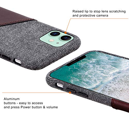 Lopie [Sea Island Cotton Series] Slim Card Case Compatible for iPhone 11 2019 (6.1"), Fabric Protection Cover with Leather Card Holder Slot Design, Coffee - Thumbnail 3