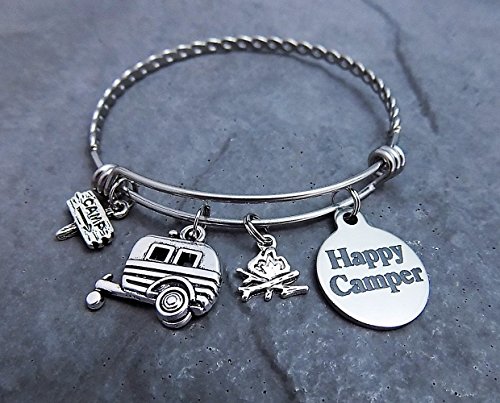 Happy Camper Charm Bracelet – Expandable Bangle Twisted Stainless Steel