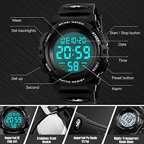 1 Waterproof+Electronic+Stopwatch+Silicone+Wristatches