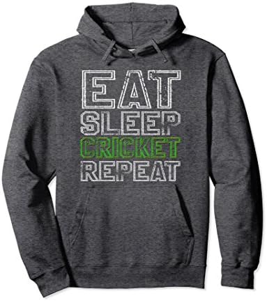 Unisex Eat Sleep Cricket Repeat Funny Hoodie Medium Dark Heather