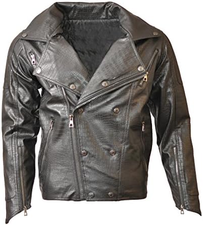 URBANMANIA Men's Moto Biker Style PU Lather Jacket W/ Zipper Faux Leather (XL, BLACK ALLIGATOR)