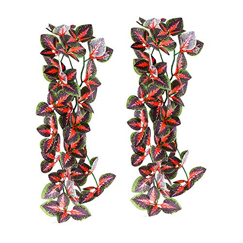 FiveBull Reptiles Plants,2 Pieces Hanging Silk Terrarium Leaves for Reptile & Amphibian Habitat DÃ©cor Ornaments with Suction Cup for Bearded Dragons,Lizards,Geckos,Snake Pets Tank Habitat Decorations