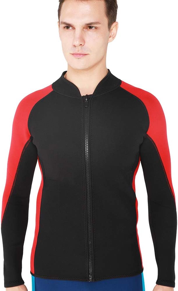 Flexel Wetsuit Tops/Pants, 2mm Premium Neoprene Wet Suit Jacket/Scuba Diving Vest for Swimming Snorkeling Surfing Fishing XSPAN Front Zipper Suit