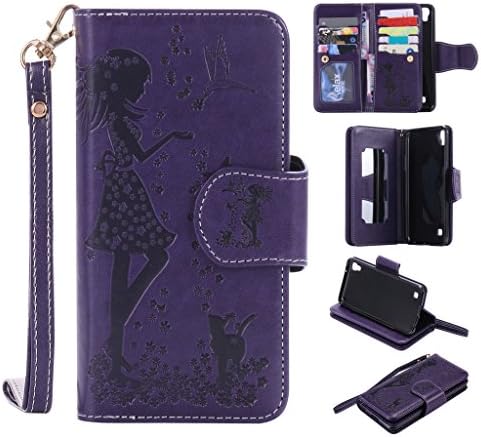 Xpower Case,MOONESS Premium PU Leather Flip[9 Card Slots] Magnetic Closure Wallet Case Cover with Wrist Strap &amp; Hidden Makeup Mirror for LG Xpower(Purple)