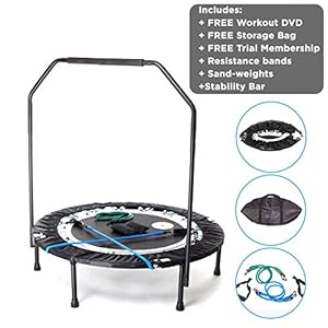 Image of Maximus Pro Quarter Folding Rebounder Mini Trampoline Includes 2 x DVD's with 7 Workouts, Stability Handle Bar, Storage/Carry Bag, Resistance Bands & Weights Free 3 Months Online Video Member