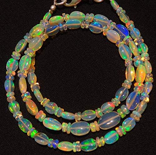 Earth Gems Park Super Fine Quality Gems Jewelry 1 Strand Natural Ethiopian Opal Super Quality 4x6 to 6x8MM Nugget & 3MM Rondelle Bead Necklace 17" Long Code:- BF-11626