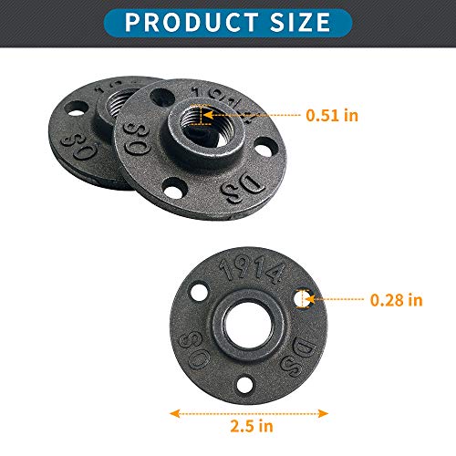 10Pcs 1/2-INCH Floor Flange Industrial Steel Malleable Cast Iron Pipe Fittings Retro Decor Furniture DIY BSP Threaded Hole By E-UNIONA
