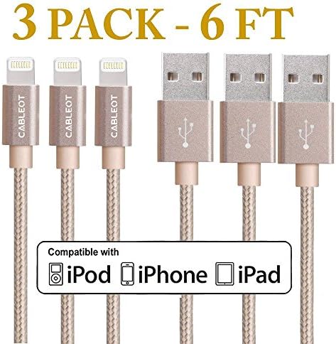 Lightning Cable, CABLEOT 6FT Nylon Braided Extra Long 8pin USB Syncing and Charging Cord for iPhone 7/7 plus, SE, 6s plus/6 plus, 6s/6, 5s/5c/5, iPad Air/mini, iPod nano and iPod touch (3 Packs-6FT)