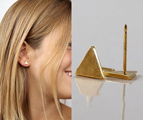 Handmade Designer a Pair of Triangle studs earrings Gold-plated Sterling silver Nickel free 8mm 0.32" inches