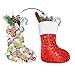 LimBridge Christmas Mini Stockings, 24 Pack 8 inches Glitter Star Print with Plush Cuff, Classic Stocking Decorations for Whole Family, Red