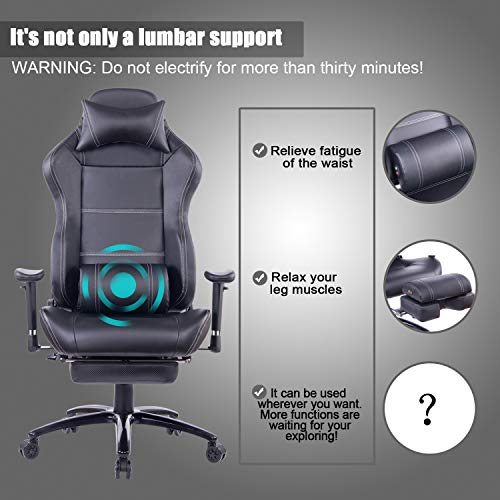 Blue Whale Massage Gaming Chair with Footrest Matel Base-Memory Foam Adjustable Backrest Reclining PC Computer Video Gamer Chair Racing High Back Game Chairs PU Leather Desk Office Chair BW/263 Black