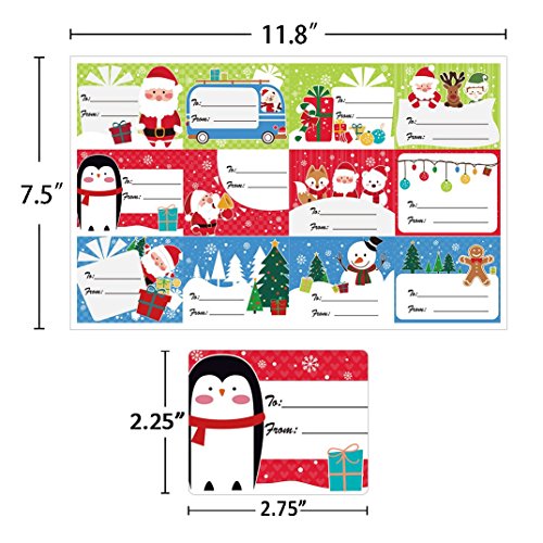 Moon Boat 240 Ct Christmas Tags Gift Labels Stickers-Santa/Snowman/Reindeer-for Present/Wrapping Paper Decorations