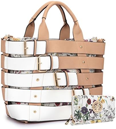 Women Leather Handbag Belt Tote Floral Drawstring Bucket Bag Purse Handbag Wallet Set