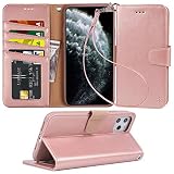 Arae Case for iPhone 11 Pro Max PU Leather Wallet Case Cover [Stand Feature] with Wrist Strap and [4-Slots] ID&Credit Cards Pocket for iPhone 11 Pro Max 6.5 inch 2019 Released - Rosegold