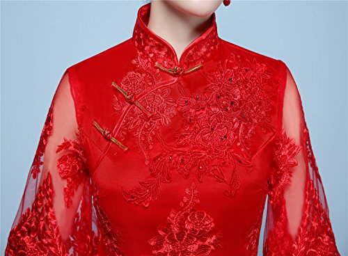 Shanghai Story Lace Half Sleeve Chinese Wedding Qipao Traditional Clothing M Red - Thumbnail 3