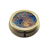 Pill Box - Cheliz Compact 3 Compartment Medicine Case, Pill Box for Pocket or Purse(Blue Compass-1)